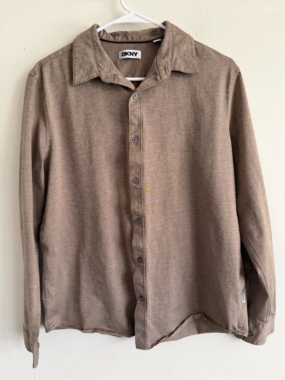 DKNY Men's Casual Button-Down Shirt in Brown